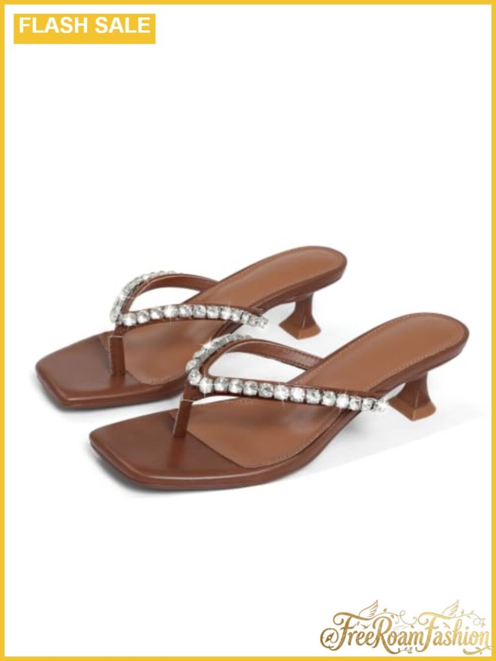 Rhinestone Flip Flop Kitten Heel Square Toe Dress Sandals